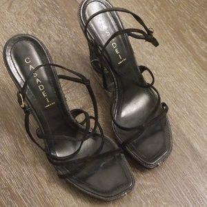 Casadei Black Suede Denim Wedges